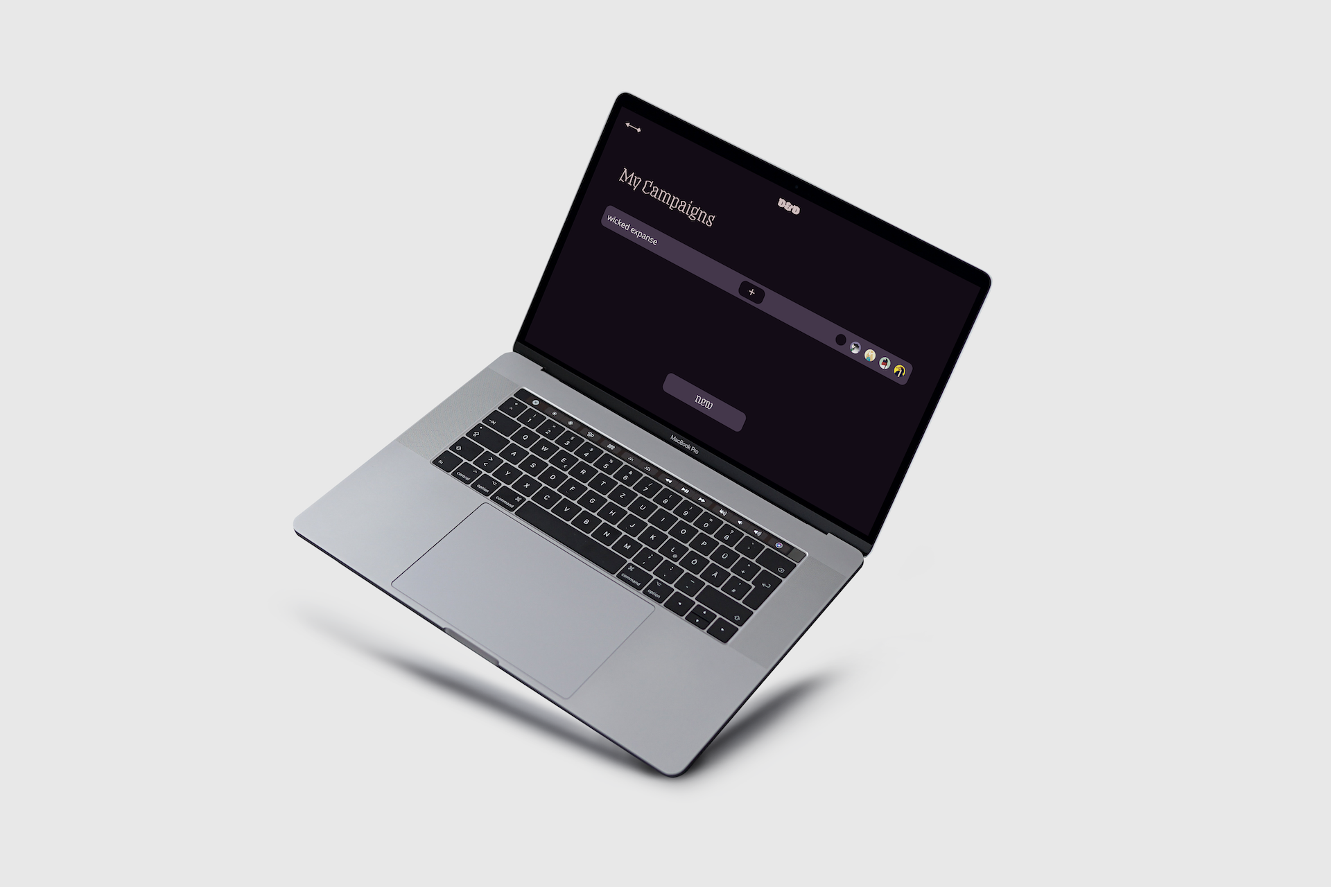 Mockup von einem Laptop mit Übersicht von laufenden D&D Kampagnen